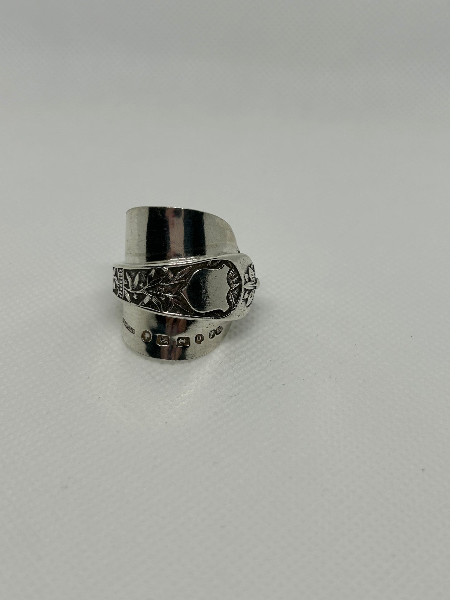Antique Victorian Frederick Elkington solid sterling silver teaspoon (hallmarked 1888) ring