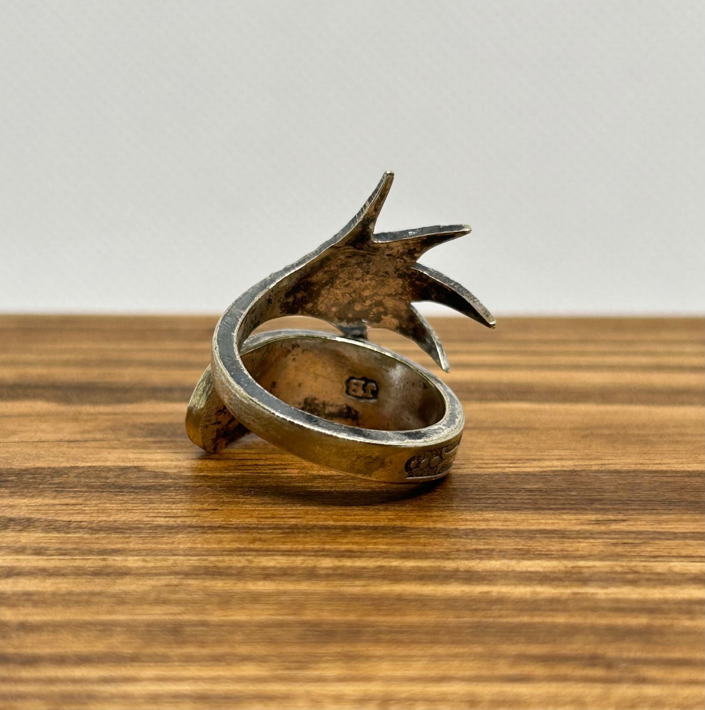 Handcrafted Sugar Tong Ring – Feather Design