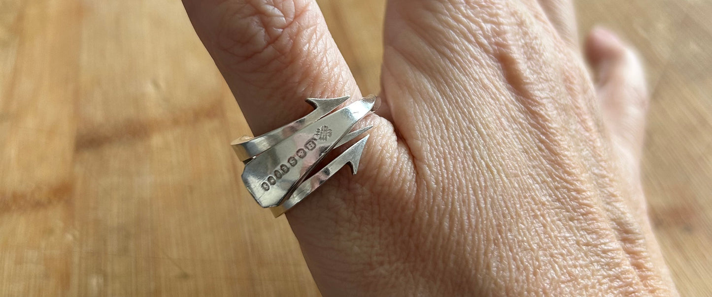 Pickle fork silver plated ring