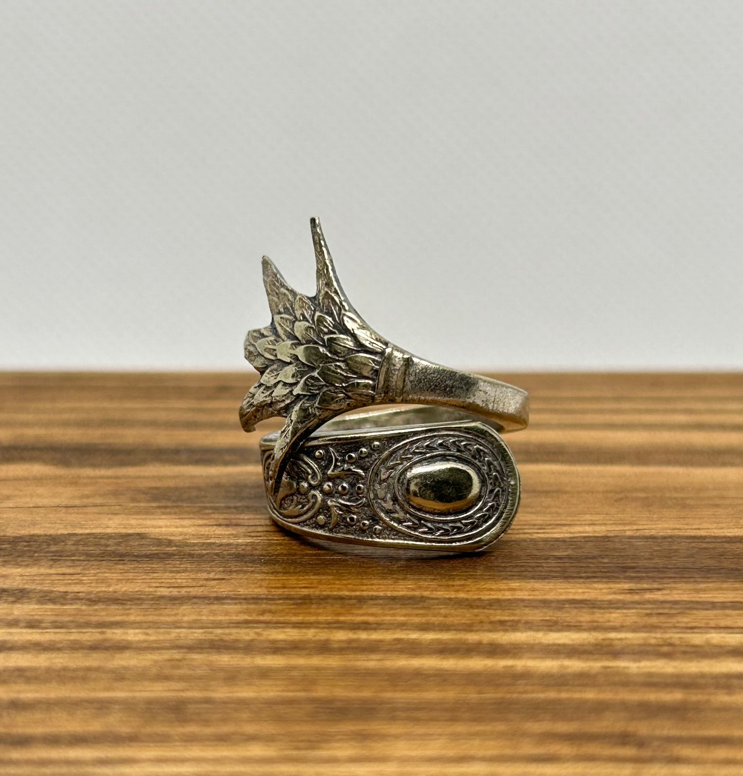 Handcrafted Sugar Tong Ring – Feather Design