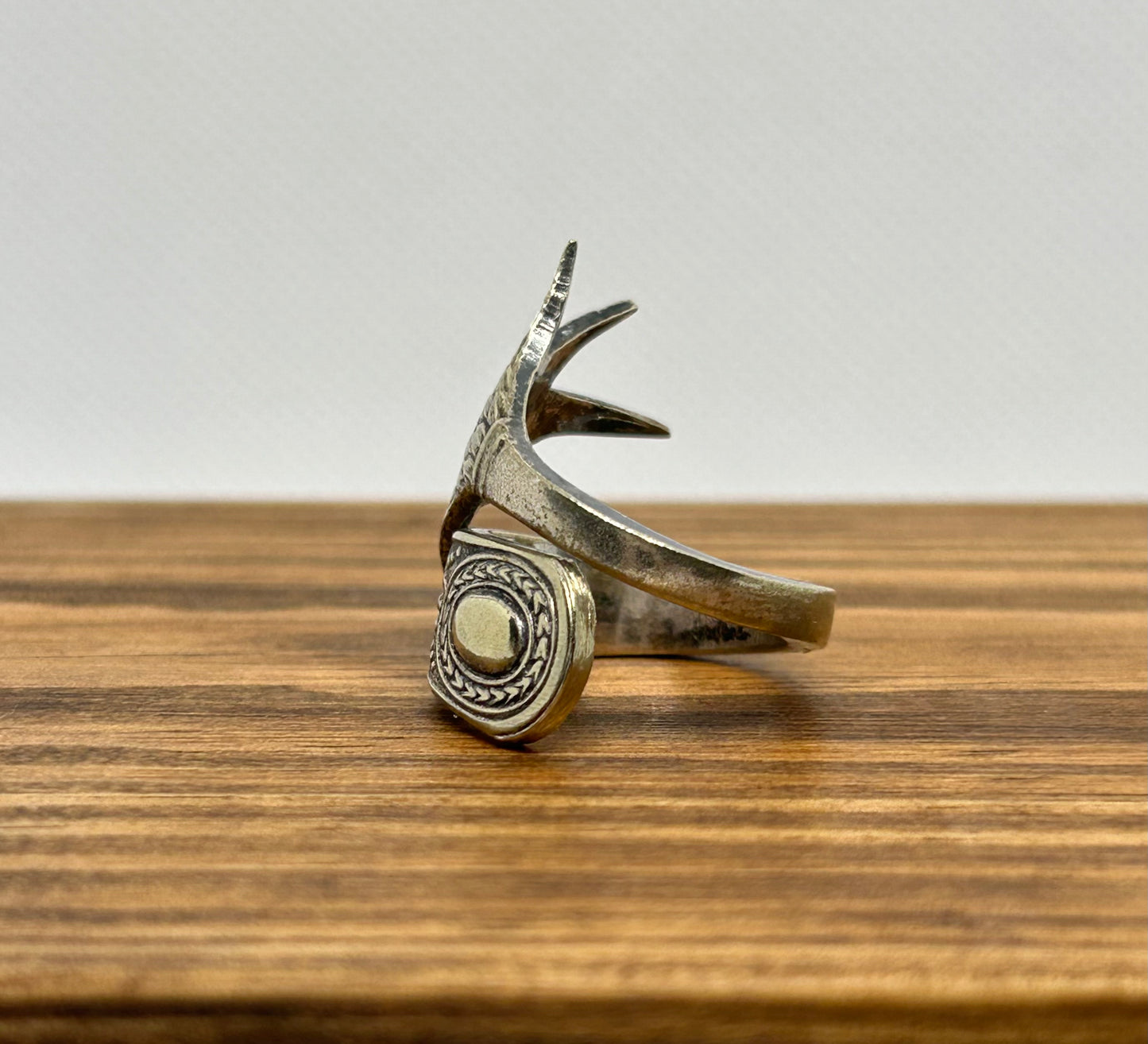 Handcrafted Sugar Tong Ring – Feather Design