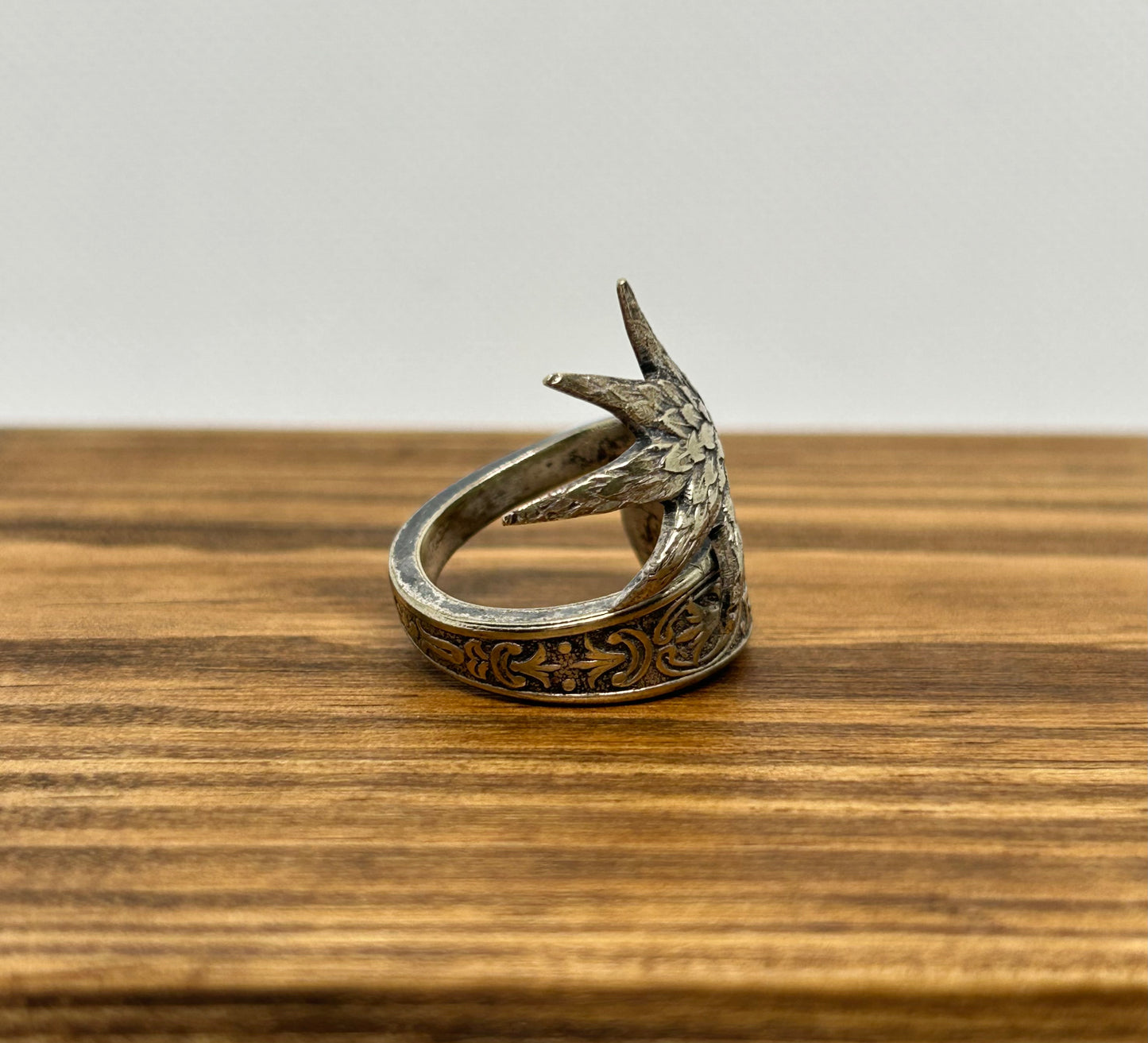 Handcrafted Sugar Tong Ring – Feather Design