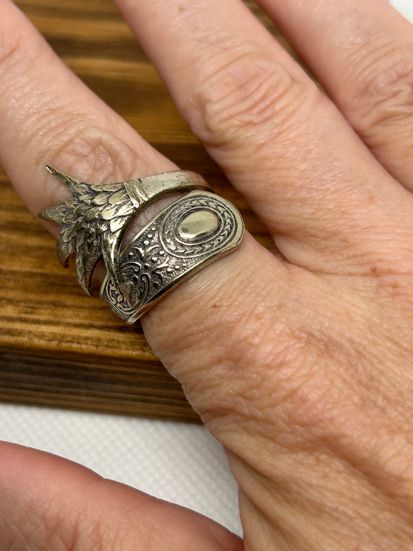 Handcrafted Sugar Tong Ring – Feather Design